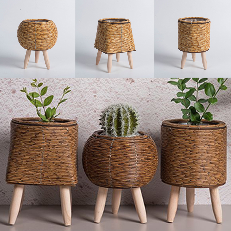 Nordic Blumenregal Nachahmung Rattan Blumentopf Gewebter Blumenkorb Mit Abnehmbaren Beinen Pflanzenständer Korb Garten Wohnkultur