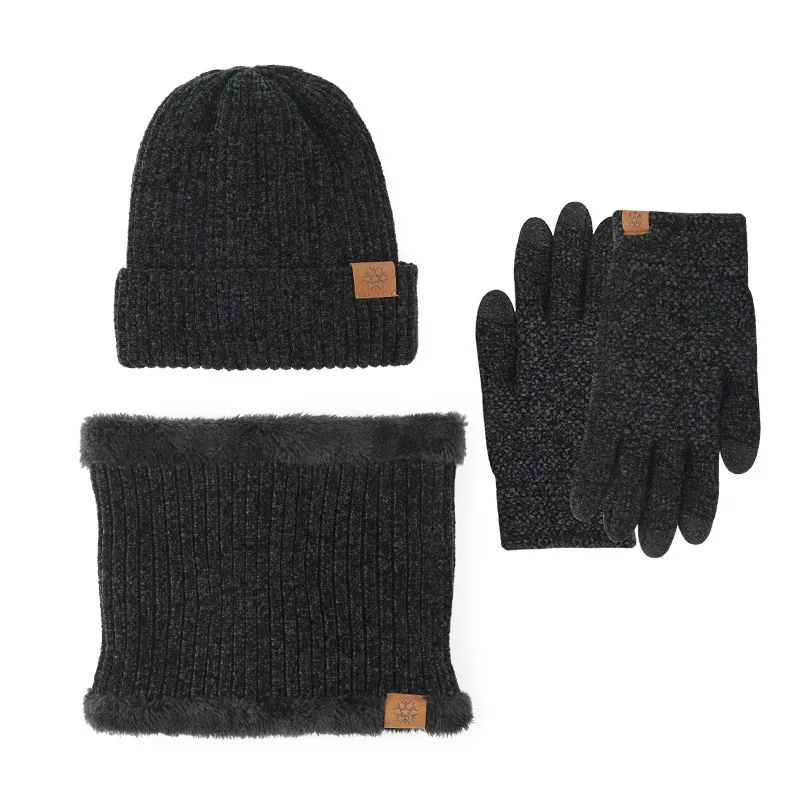 Winter Atmospheric Simple Men's and Women's Multi-color Knitted Hats, Scarves, Gloves, Three Piece Set, Warm and Windproof