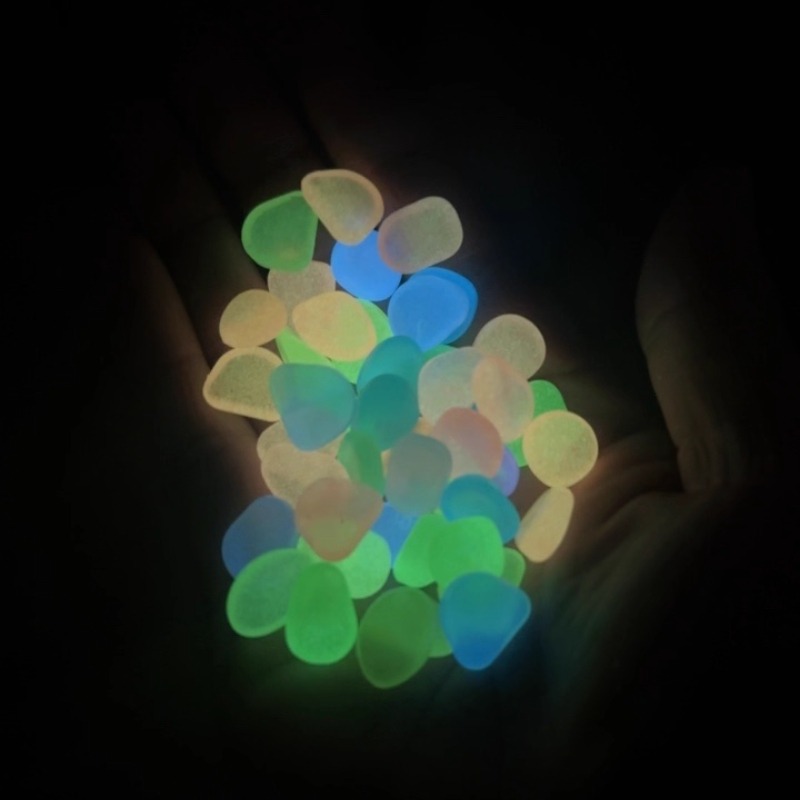 100 piezas de roca luminosa, guijarros de jardín oscuros luminosos de piedra, decoración de pecera de acera, acuarios, telar de peceras