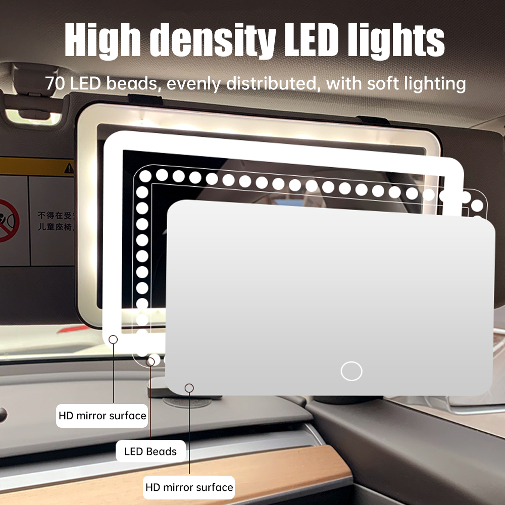 Espejo de maquillaje LED para coche, espejo HD con ajuste de tres engranajes, placa de visera, espejo retrovisor Interior, espejo de tocador automático regulable, 1 ud.