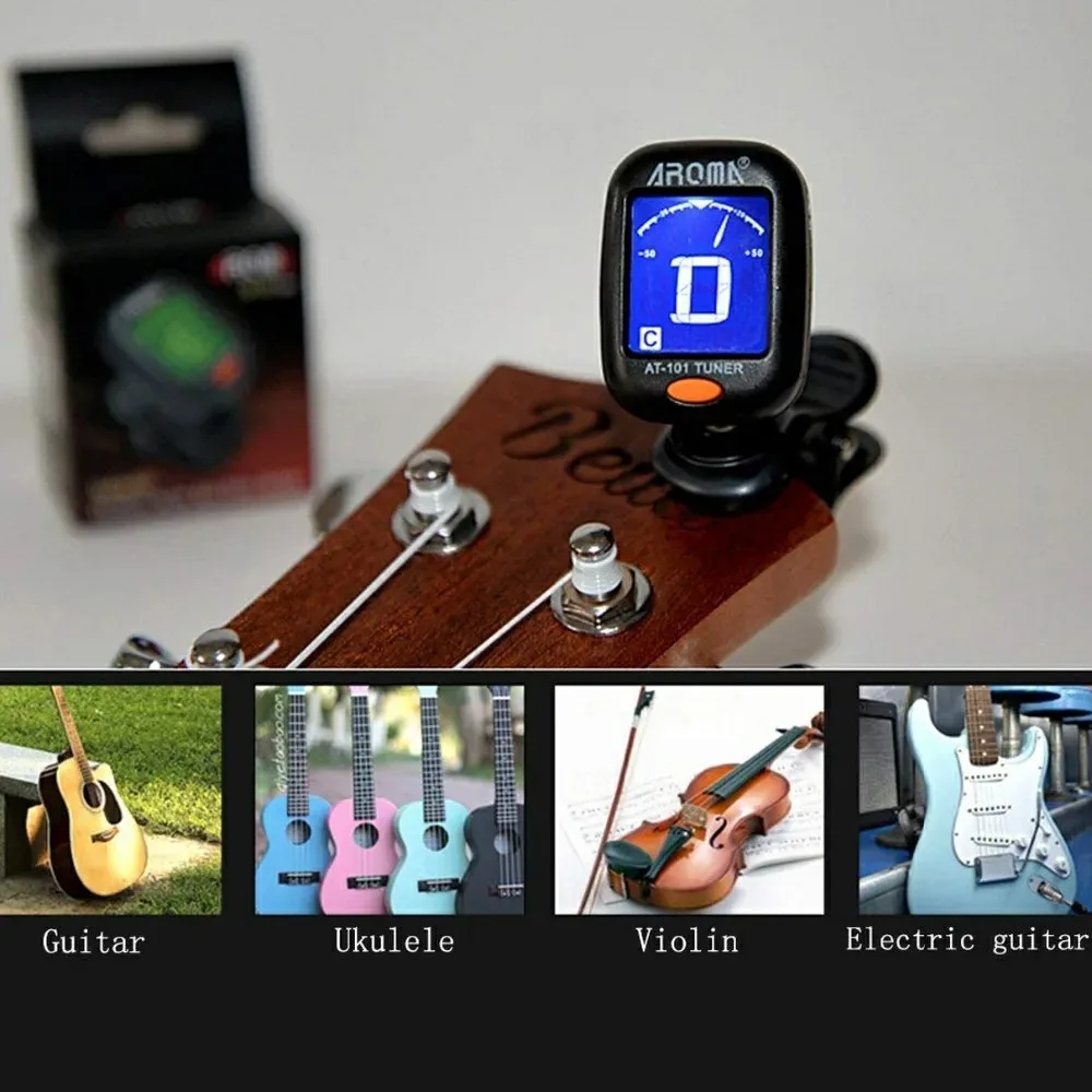 Afinador de guitarra AROMA AT-01A/101, sintonizador giratorio plegable con Clip, alta sensibilidad para bajo, ukelele, accesorios para guitarra cromática