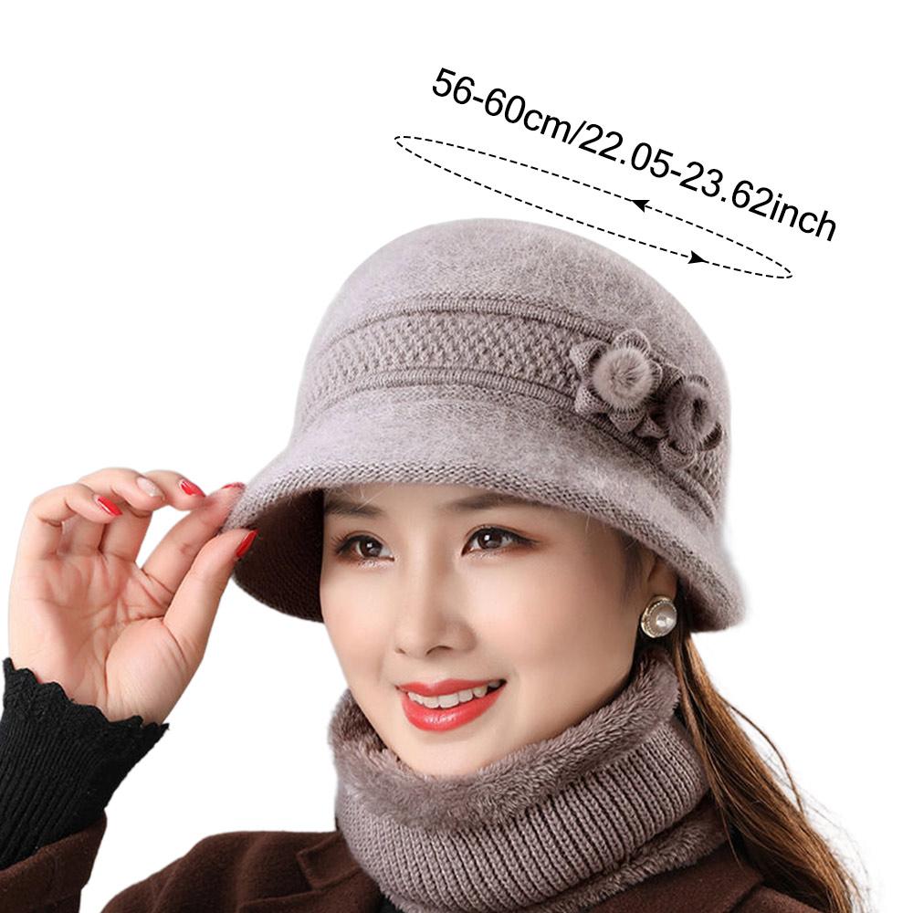Conjunto de gorro y bufanda cálidos para mujer, piel sintética de conejo, calentador de cuello con forro polar tejido, gorro grueso a prueba de viento para mamá, bufanda, dos conjuntos