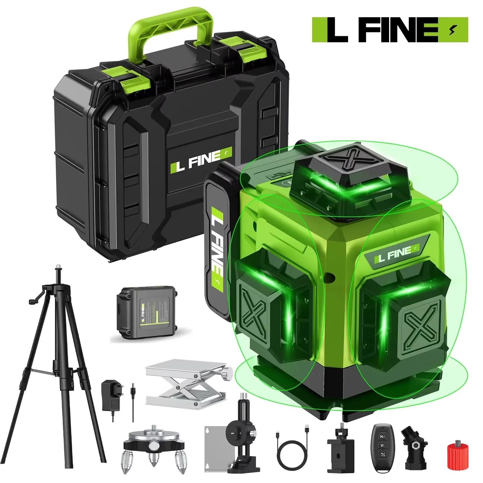 Lfine2/4D16 Linien 360° ° Selbstnivellierende Laser-Nivelliergeräte, optionales Stativ und vertikales professionelles Laser-Nivelliergerät
