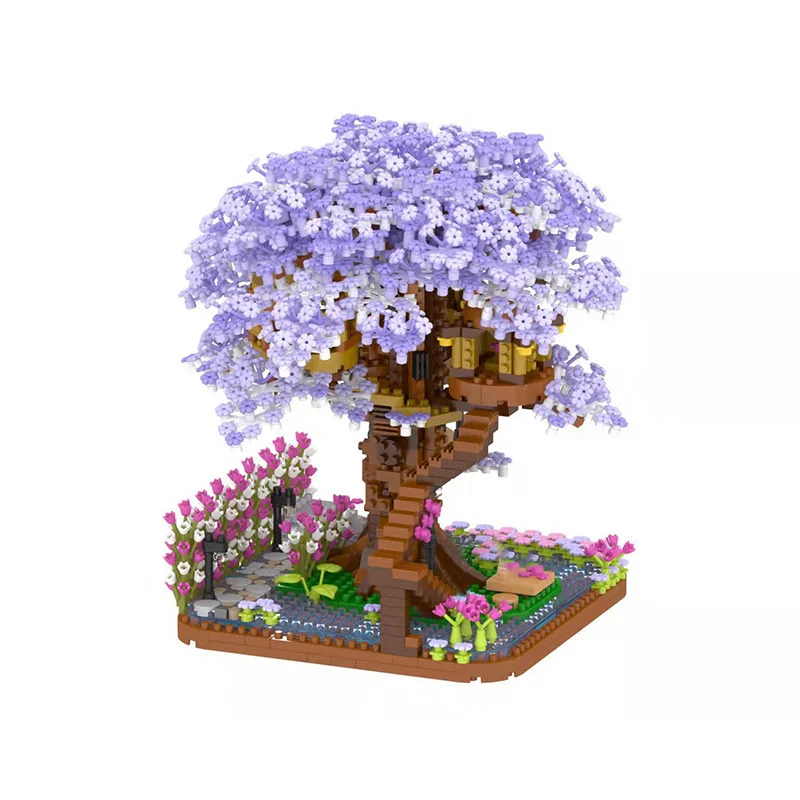 MINI SAKURA Tree Building Blocks ชุด DIY Cherry Blossom อิฐ Light Treehouse ชุดเครื่องประดับของขวัญโรแมนติกสําหรับแฟน