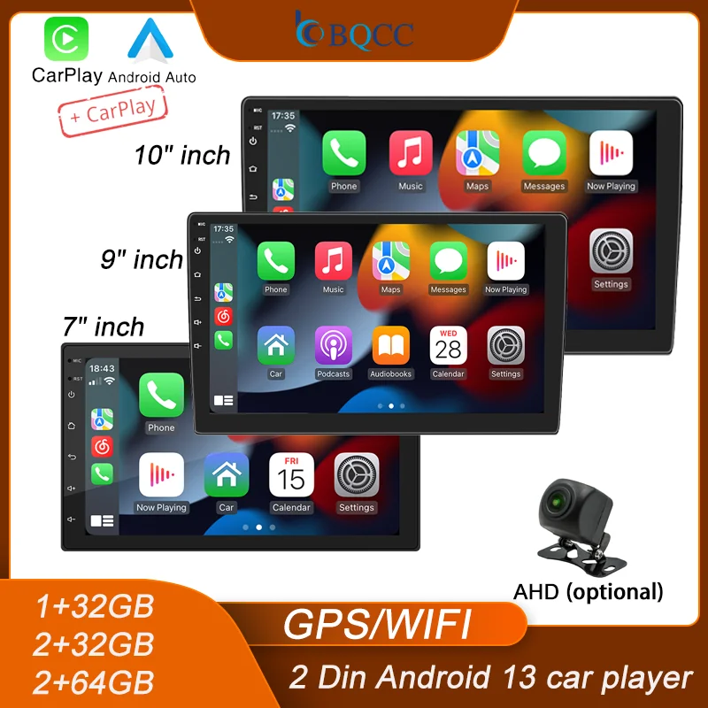BQCC 4core 2 Din Autoradio Androidauto Carplay Android 13 GPS Car Audio 7 "/9"/10 "WIFI BT IPS Automotive Multimedia Speler