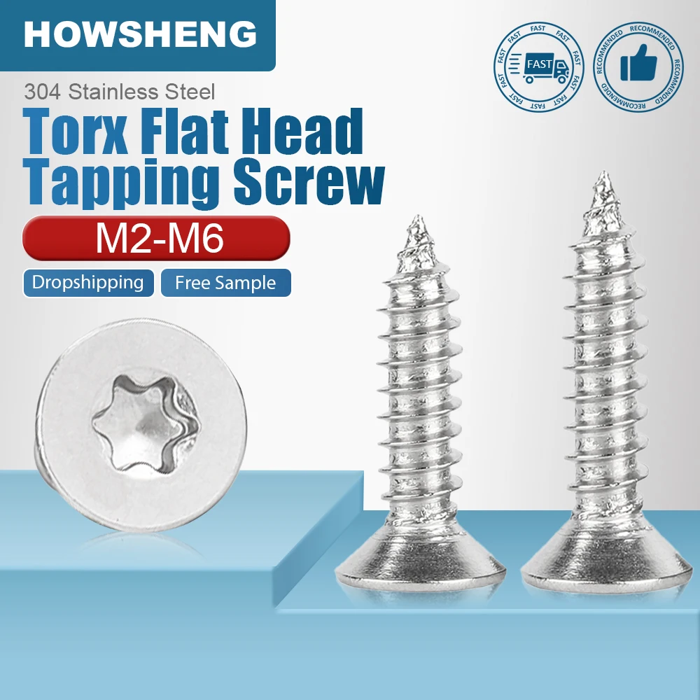 5-50 Uds M2 M2.6 M3 M4 M5 M6 seis lóbulos Torx cabeza plana avellanada tornillo autorroscante 304 tornillos de madera roscados de acero inoxidable