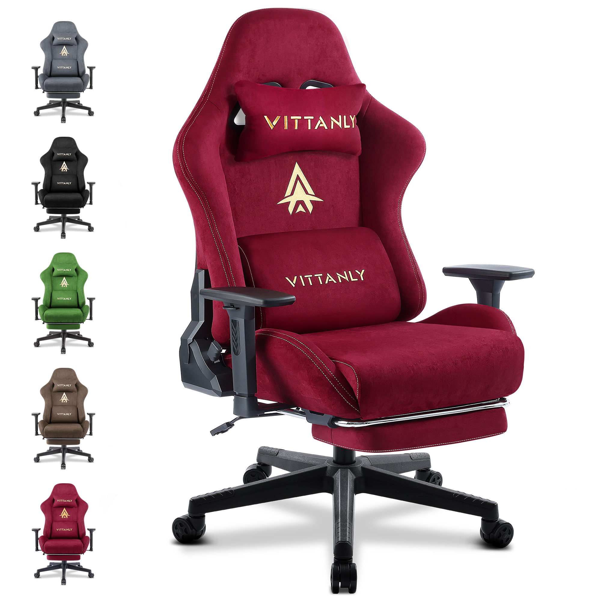 Brand Game Chair, atmungsaktiv, ergonomisch, Bürostuhl, Lordosenstütze, höhenverstellbar, Liegestuhl aus Wildlederimitat mit Fußstütze und Kopfstütze