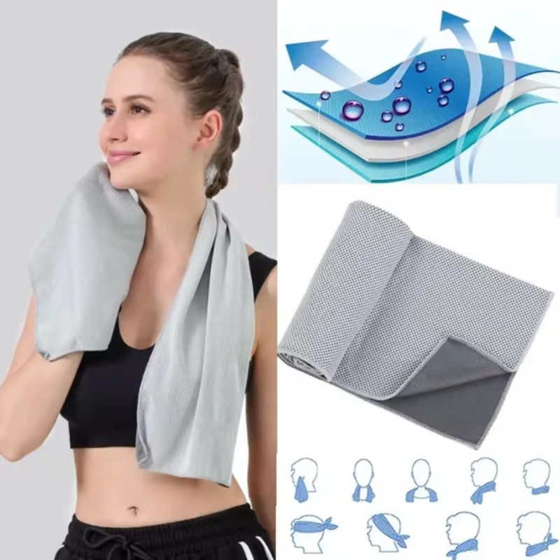Toalla al aire libre Toalla de hielo redonda envuelta en silicona Toalla fresca suave y transpirable Adecuada para yoga Correr Fitness y otros actividades