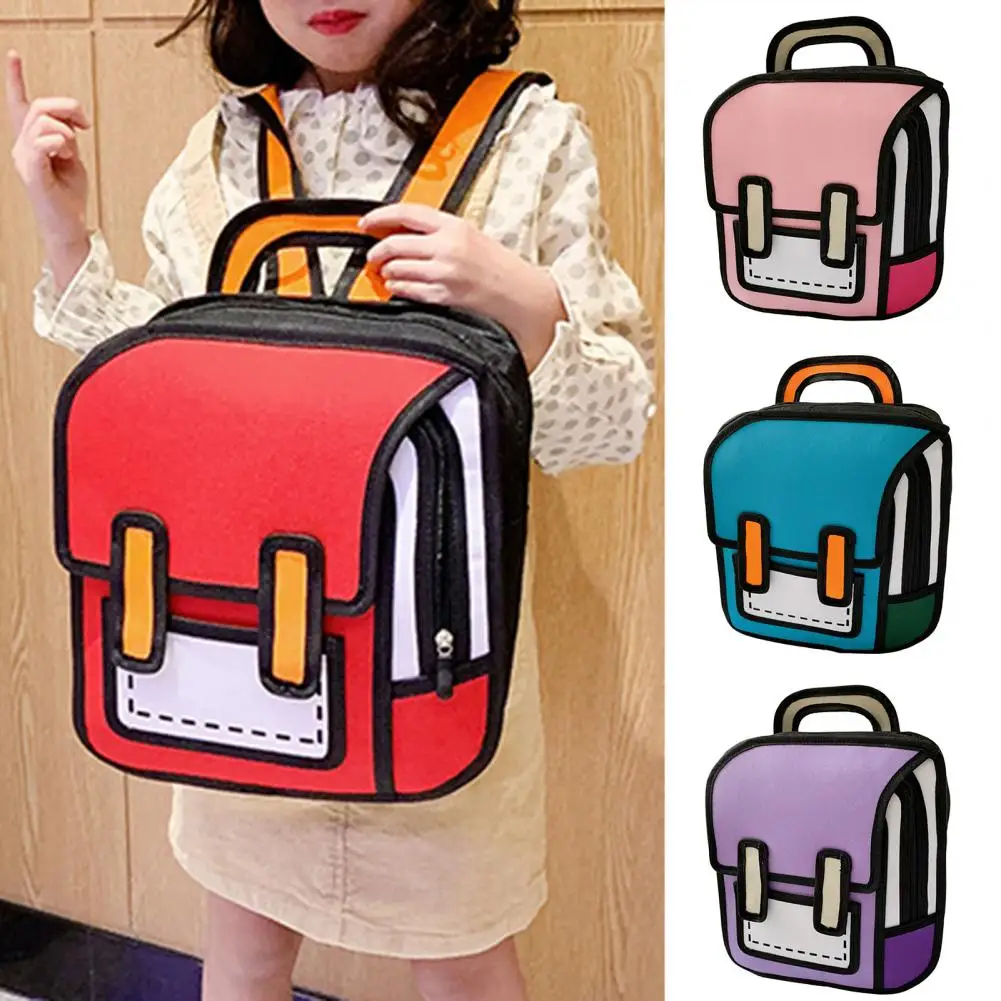 Sinh Viên Ba Lô Hoạt Hình Dễ Thương Chống Thấm Nước Dây Kéo Mượt Sách Lưu Trữ Unisex 2D Vẽ Bé Gái Bé Trai Daypack-Du Lịch