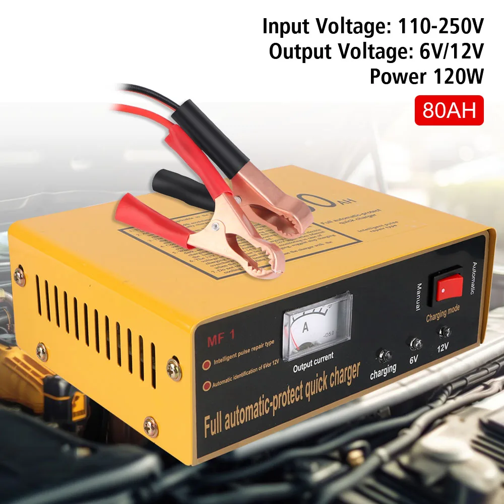 Cargador de batería de coche pantalla LCD completamente automática múltiples protecciones para reparación mantenimiento de coche protege el cargador rápido 6V/12V 120W