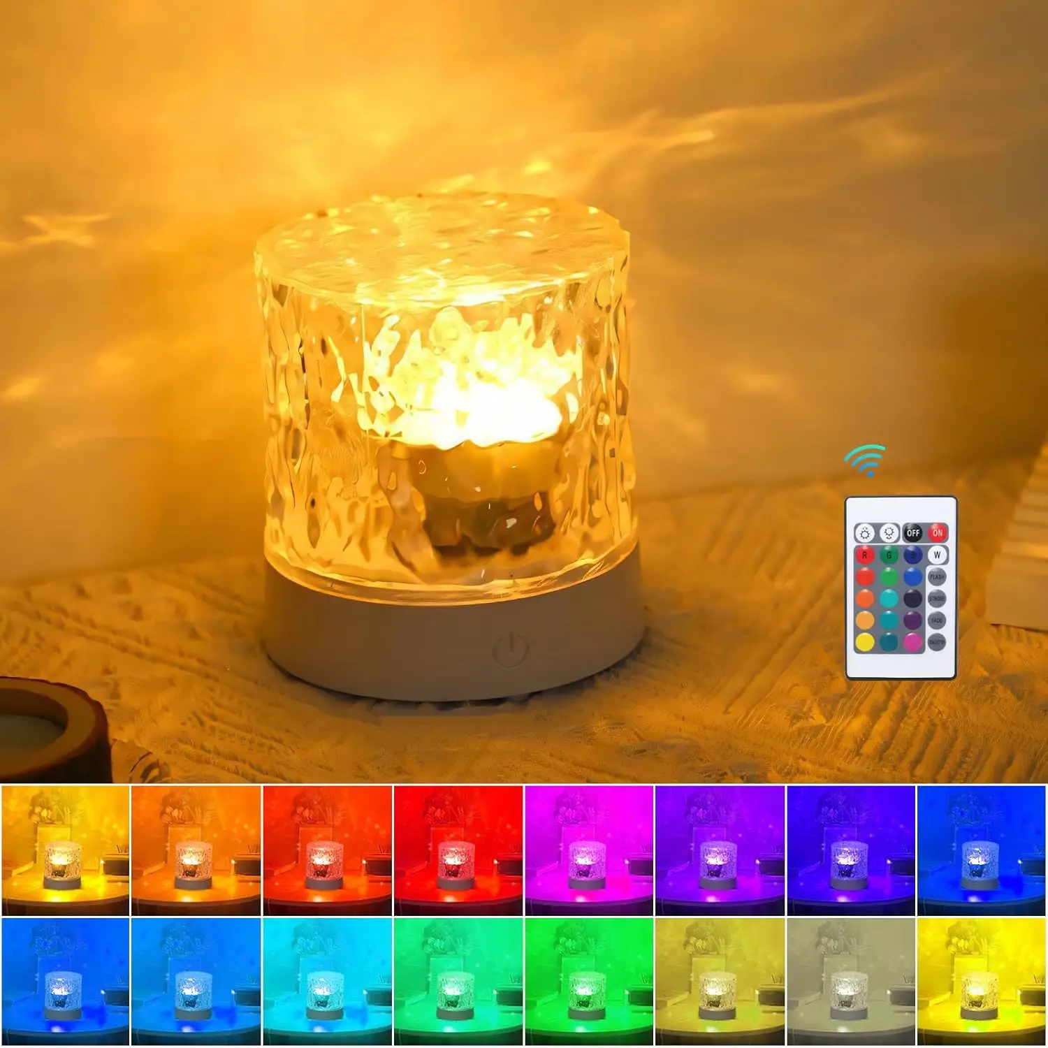 Lámpara de ondas de agua, luz nocturna de ondas de agua USB, luz de proyector de océano de atmósfera romántica, lámpara de onda de océano de cristal luz nocturna LED