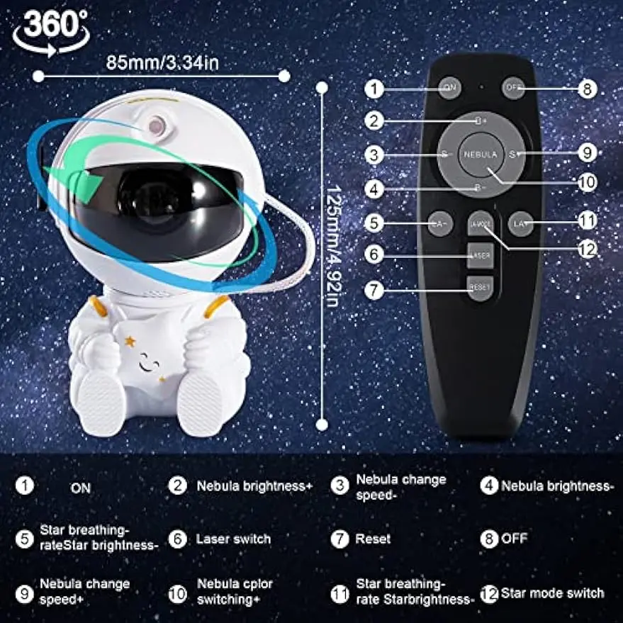 Proyector de luz de astronauta con nebulosa, proyector de galaxia, luz nocturna, proyector de estrellas para decoración del hogar, dormitorio, regalo para niños