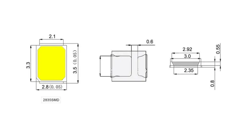 200 unids/lote 2835 3V SMD puro/Natural/cálido/blanco frío LED 23-26LM cuentas de lámpara brillantes diodo emisor de luz