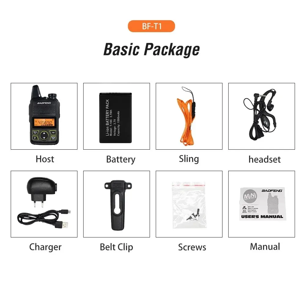 Baofeng Mini Walkie Talkie BF-T1 UHF 400-470MHz แบบพกพา 5W Two Way Radio1500mAh 20CH Transceiver Walkie Talkie สําหรับของขวัญเด็ก