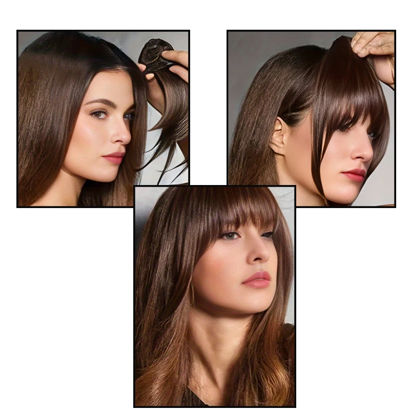 Clip sintetica corta dritta con frangia Frangia nera Frangia d'aria Estensione dei capelli Frangia per capelli per le donne Parrucchino con frangia falsa