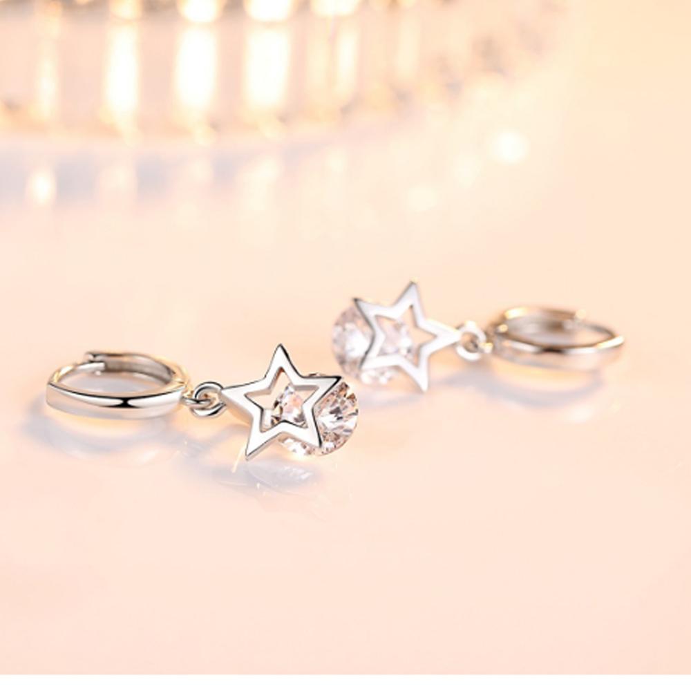 925 Sterling Silver Crystal Star Charm Stud Earrings For Women 2022 Grils Kids Wedding Gift Female pendientes mujer moda