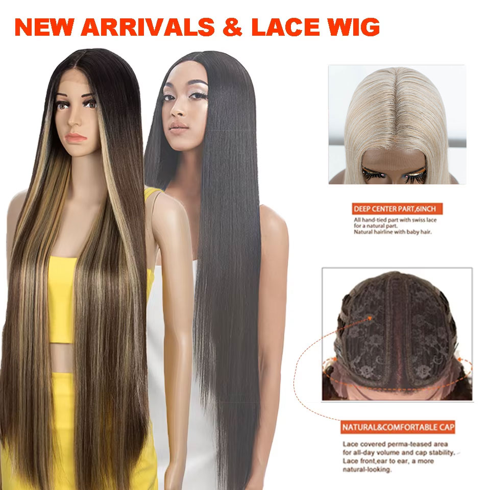 Edele cosplay pruiken voor zwarte vrouwen rechte synthetische kant pruik 38 inch ombre blonde kant pruik cosplay blonde synthetische kant pruik