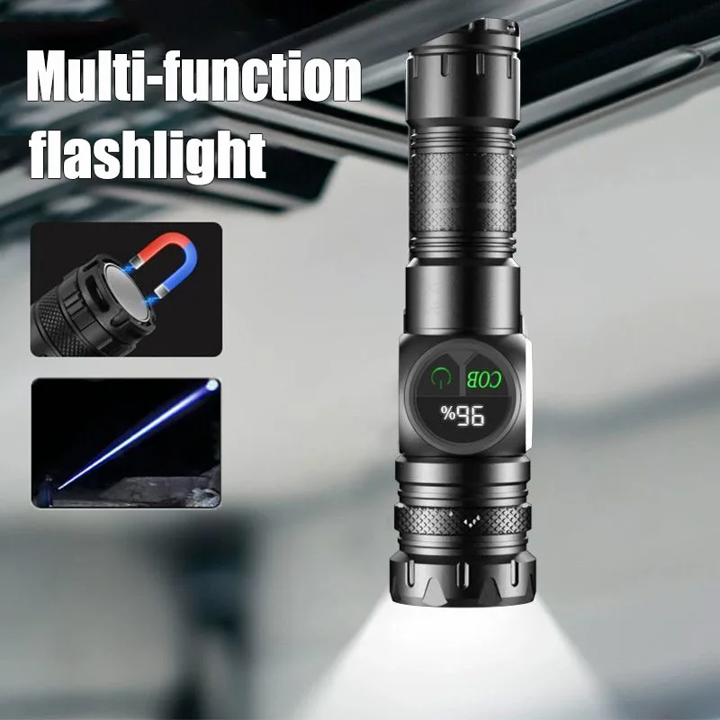 Linternas Led de alta potencia, antorcha táctica con pantalla, luz magnética, carga USB, Camping, pesca, linterna con Zoom de emergencia