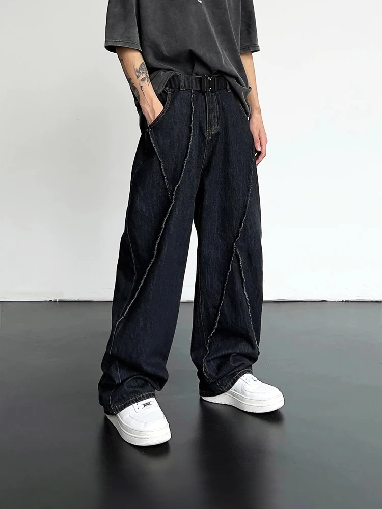 2025 männer Hip Hop Distressed Jeans Hosen Männer Zerrissene Patchwork Denim Hosen Männlichen Übergroßen Lose Beiläufige Streetwear Breite Bein Hosen