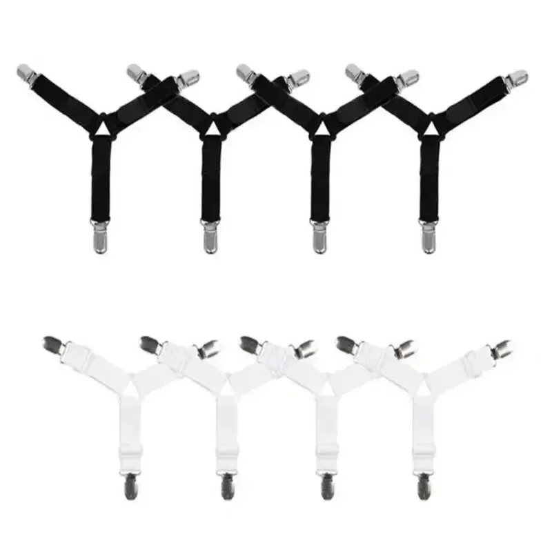Triangle Bed Sheet Clips Adjustable Fitted Sheet Suspenders & Mattress Grippers for Secure Hold