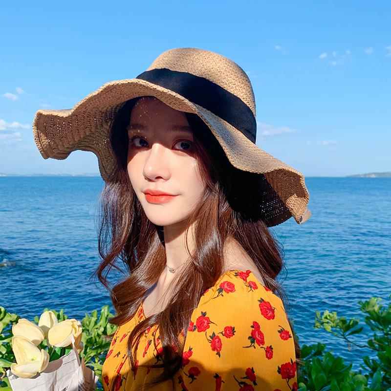 Women's Summer Beach Straw Hat Foldable Large Brim Korean Japanese Sle Trendy  Face Covering Sun Protection Hat