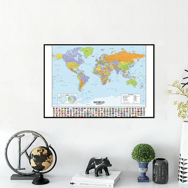 59x42cm A2 Size The World Map of Various Countries Fine Canvas Waterproof Wall Map School Office Classroom Wall Decoration