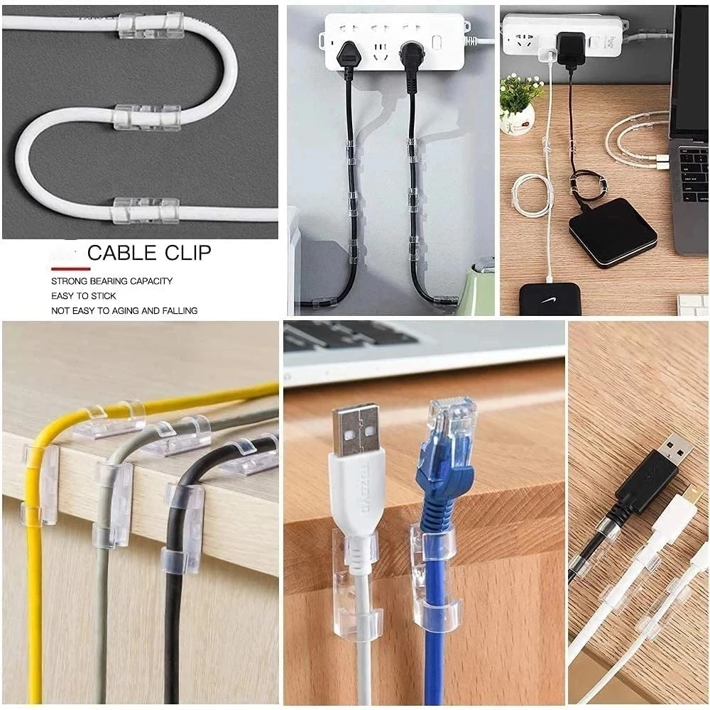 20 個 USB ケーブルオーガナイザークリップワイヤーワインダーホルダーイヤホンマウスコードクリッププロテクター管理粘着フックデスククランプ