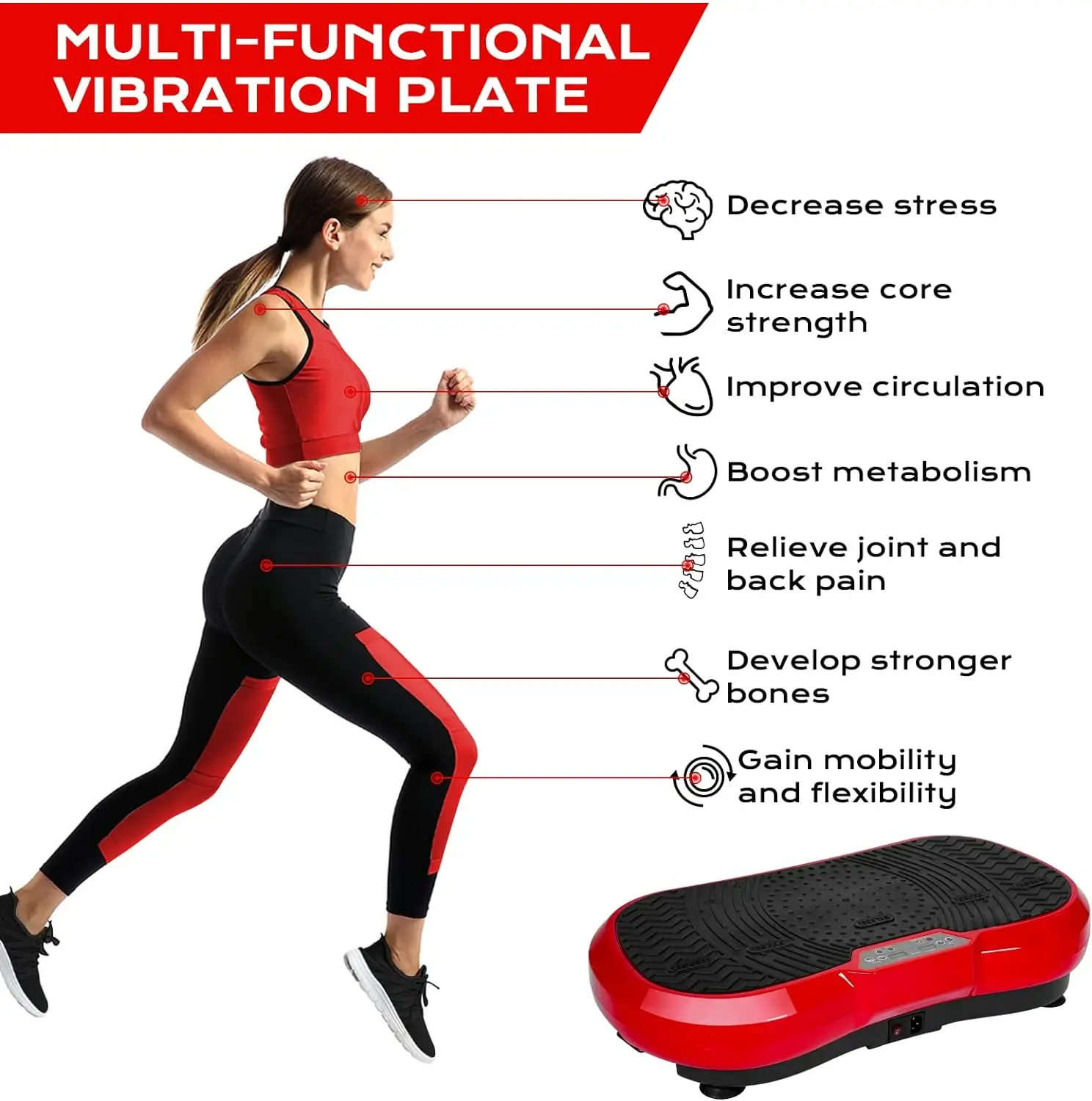 Plataforma Vibratoria Ultra Slim,120 Niveles + 3 programas de Entrenamiento,con Mando a Distancia,Antideslizante,Entrenamiento Corporal Completo,Incl. Cintas de entrenamient