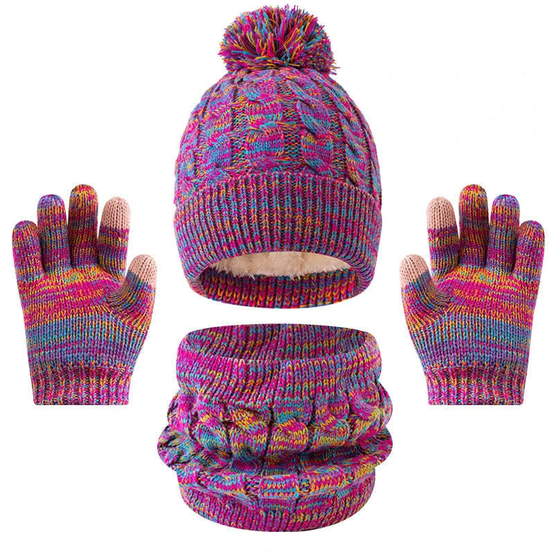 Conjunto de três peças de chapéu, cachecol e luvas de inverno infantil 3 peças, doce e versátil, boné de lã com aba superior, guerra espessada