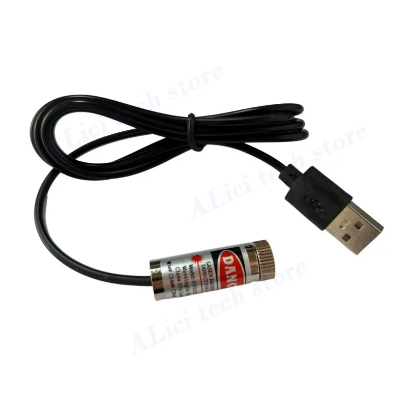 Módulo láser con conector USB, 12mm, 5mw, Enfoque Ajustable, cabezal láser de diodo rojo, nivel Industrial, línea de puntos de 650nm, ubicación de haz transversal