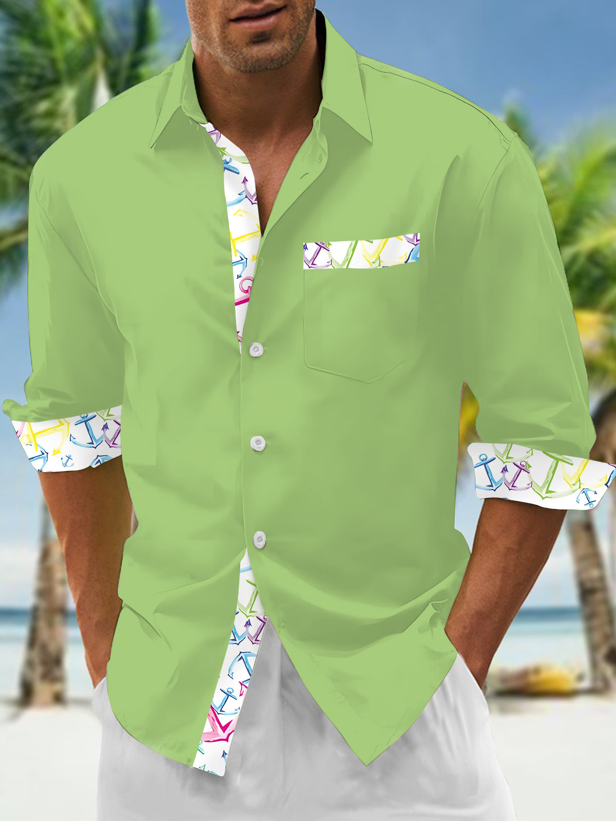 Men's shirts, button down shirts, casual shirts, spring and summer, printed long sleeves, daily, fashionable, comfortable