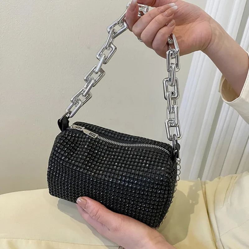 Borsa a secchiello con strass versione completa Borsa a sfera con catena scintillante Mini borsa a tracolla da donna (6,3 * 3,54) pollici