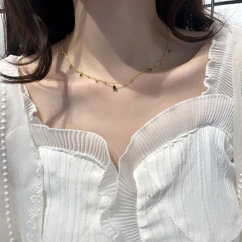 Chất Liệu Bạc 925 Xanh Zirconia Thả Cổ Choker Lấp Lánh Chất Lượng Choker Đảng Tặng Nữ Thời Trang Trang Sức Miễn Phí Vận Chuyển
