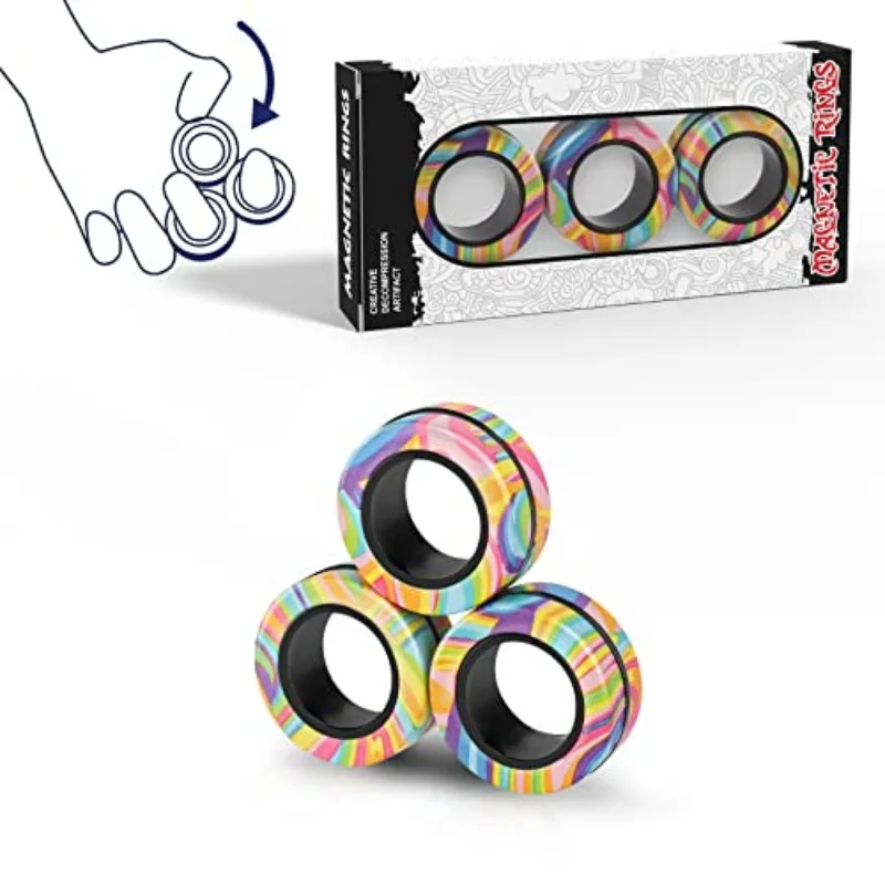 แหวนแม่เหล็ก Fidget ชุดของเล่นผู้ใหญ่ Fidget แม่เหล็ก Spinner แหวน Fidget Pack ของขวัญที่ยอดเยี่ยมสําหรับผู้ใหญ่วัยรุ่นเด็ก (3 ชิ้น)