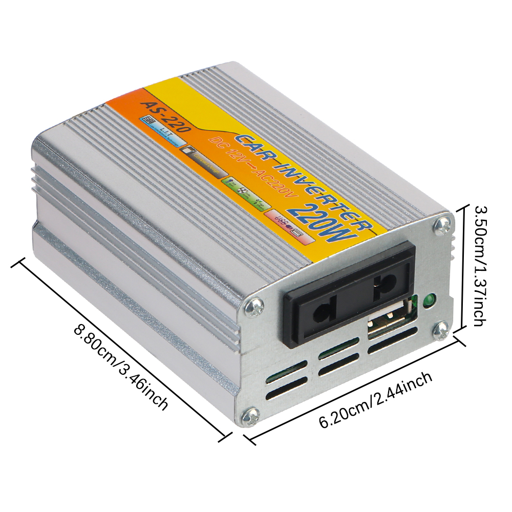 Convertitore di potenza da 220 W Convertitore solare montato su auto Trasformatore di tensione USB Conversione portatile da 12 V a CA 220 V Clip per batteria USB