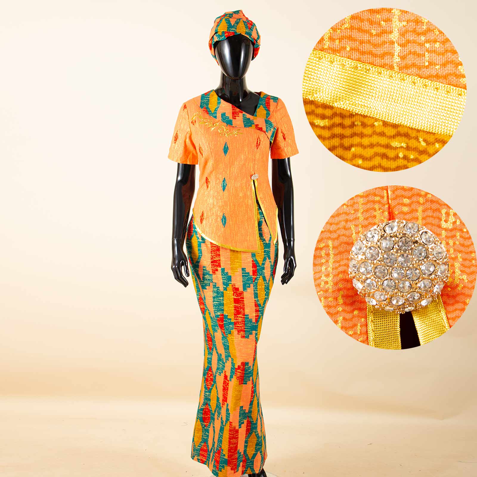 Afrikaanse Vrouwen Rok Set Luxe Jurk Korte Mouw Split Top en Slanke Rok Vestidos met Headwrap Trouwjurk 2526056