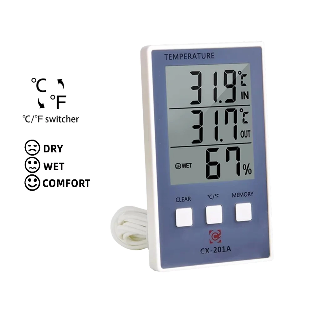 Nhiệt Kế Ẩm Kế Trong Nhà Ngoài Trời Nhiệt Độ Đồng Hồ Đo Độ Ẩm C/F Màn Hình LCD Hiển Thị Đầu Dò Cảm Biến Trạm Thời Tiết