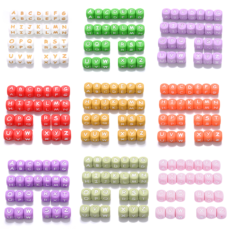 Clearance_12mm 26 pezzi perline con lettere in silicone 15 colori alfabeto colorato perline da masticare in silicone per catena con clip ciuccio non scegliere