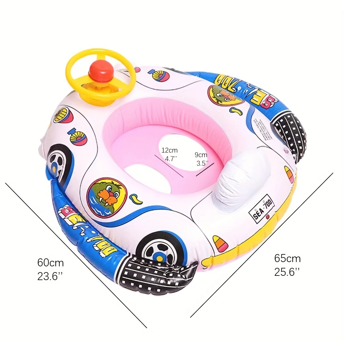 Baby Inflatable Pool Float Swimming Float Boat with Steering Wheel Horn for Kids Toddlers Age 1-4 Boys Girls