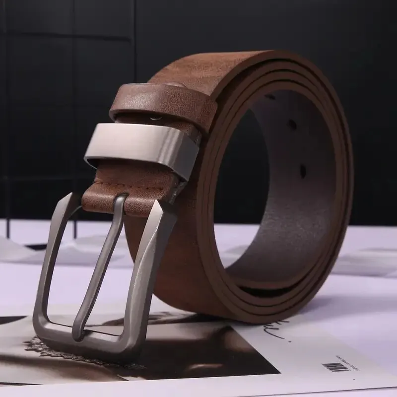Cinto masculino com fivela de agulha de metal, tendência de negócios ou lazer, cinto autêntico de alta qualidade emparelhado com jeans, cinto de trabalho plus size