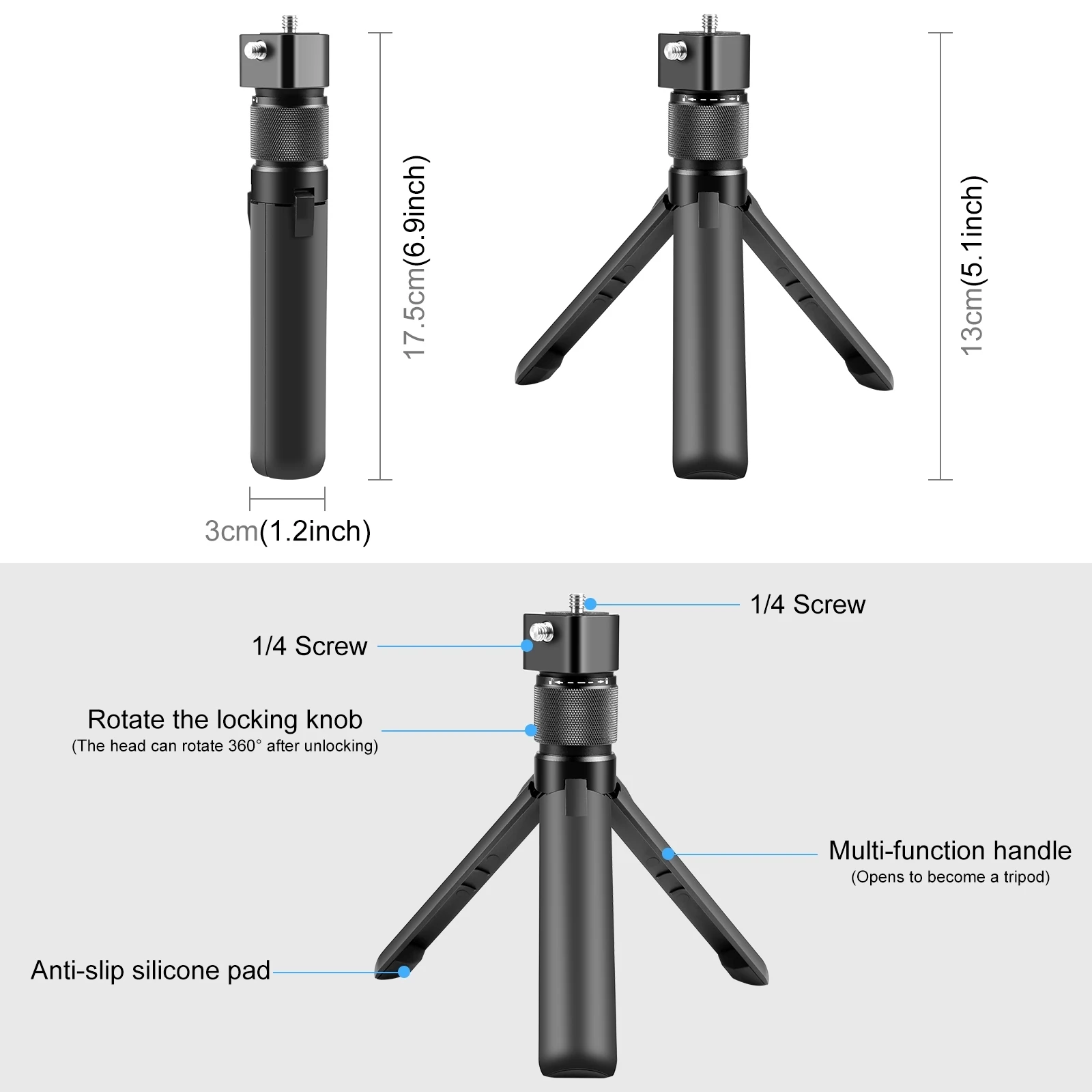 Настольный штатив MaxGo с поворотной ручкой для Insta360 X4/X3/X2/DJI/GoPro 13, аксессуары для камеры с винтовой подставкой для штатива 1/4