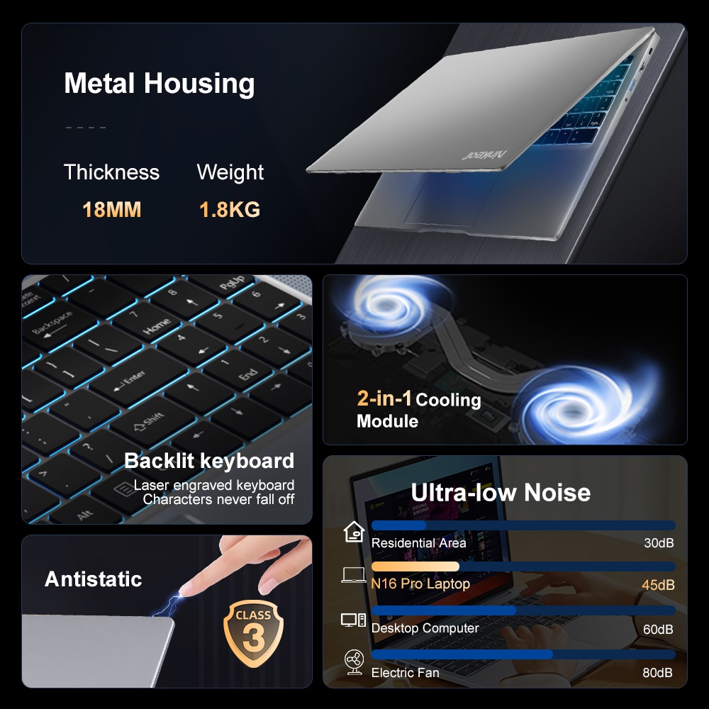 Ninkear N16 PRO ordinateur portable de jeu 12th Intel i9-12900HK 16 pouces 2.5K IPS 120Hz ordinateur 32GB DDR4 + 1TB SSD WiFi 6 reconnaissance faciale