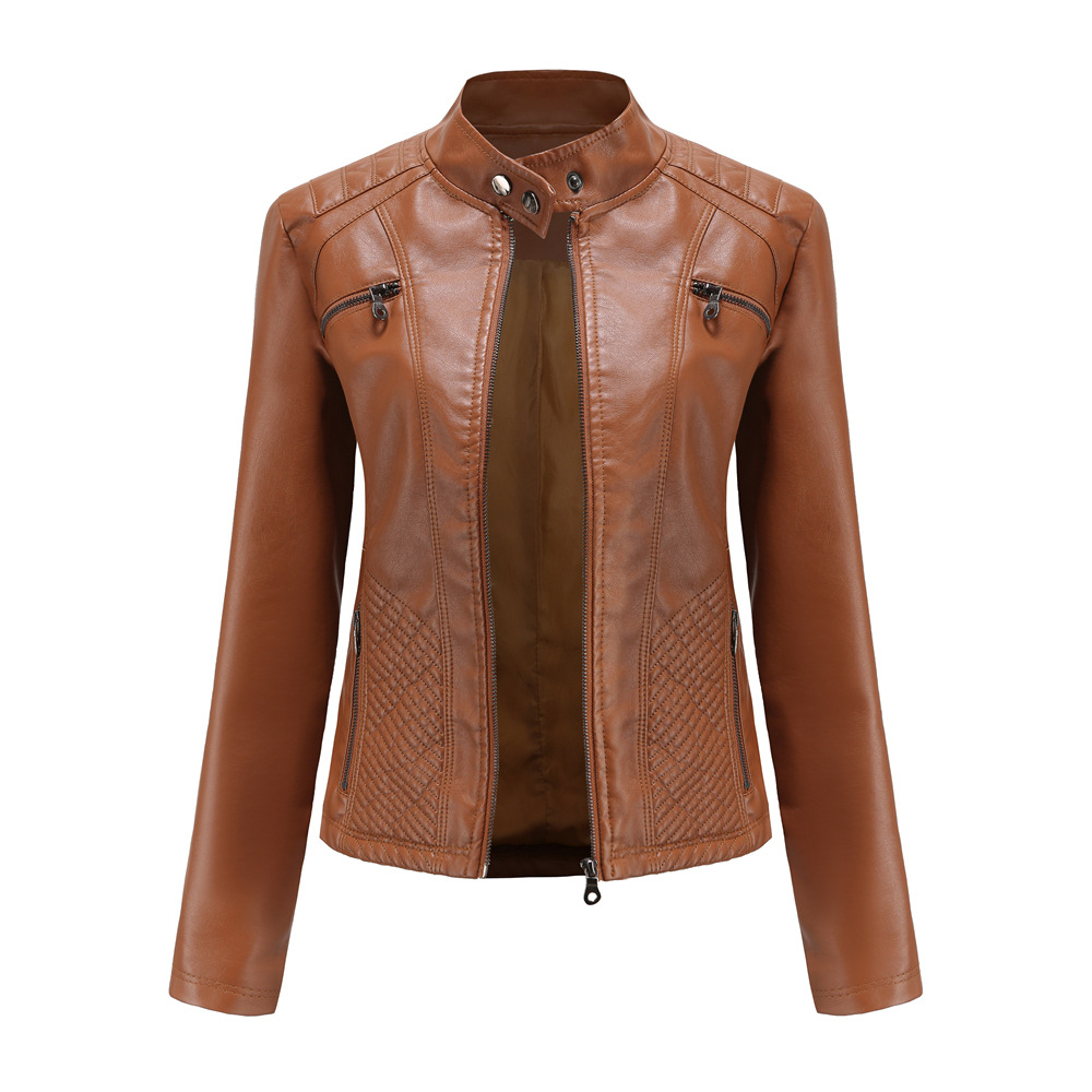 Lederjacke Damen 2025, Herbst, Frühling, Damen, Moto, Biker, Reißverschluss, Jacken, Rot, Schwarz, Aprikose, Kaffee, Mantel, Damen-Oberbekleidung, S-3XL