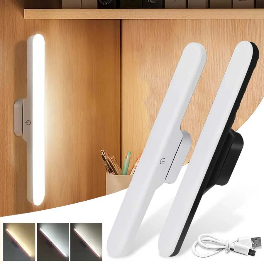 Luz LED de maquillaje frontal con espejo, lámpara de lectura con protección ocular, luz nocturna táctil magnética para iluminación de armario y dormitorio