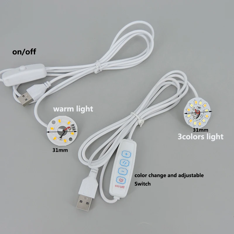 Blanco cálido DC 5V 3W USB luces LED 2835 chip de un solo color lectura luz nocturna escritorio libro tableta lámpara interruptor cable de alimentación regulable