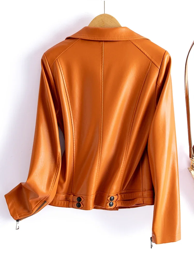 Genuine Leather Suit Collar Women's Short Spring  Autumn Jacket Elegant Slim-Fit  Sheepskin Coat Thickened Warm Soft Comfortable