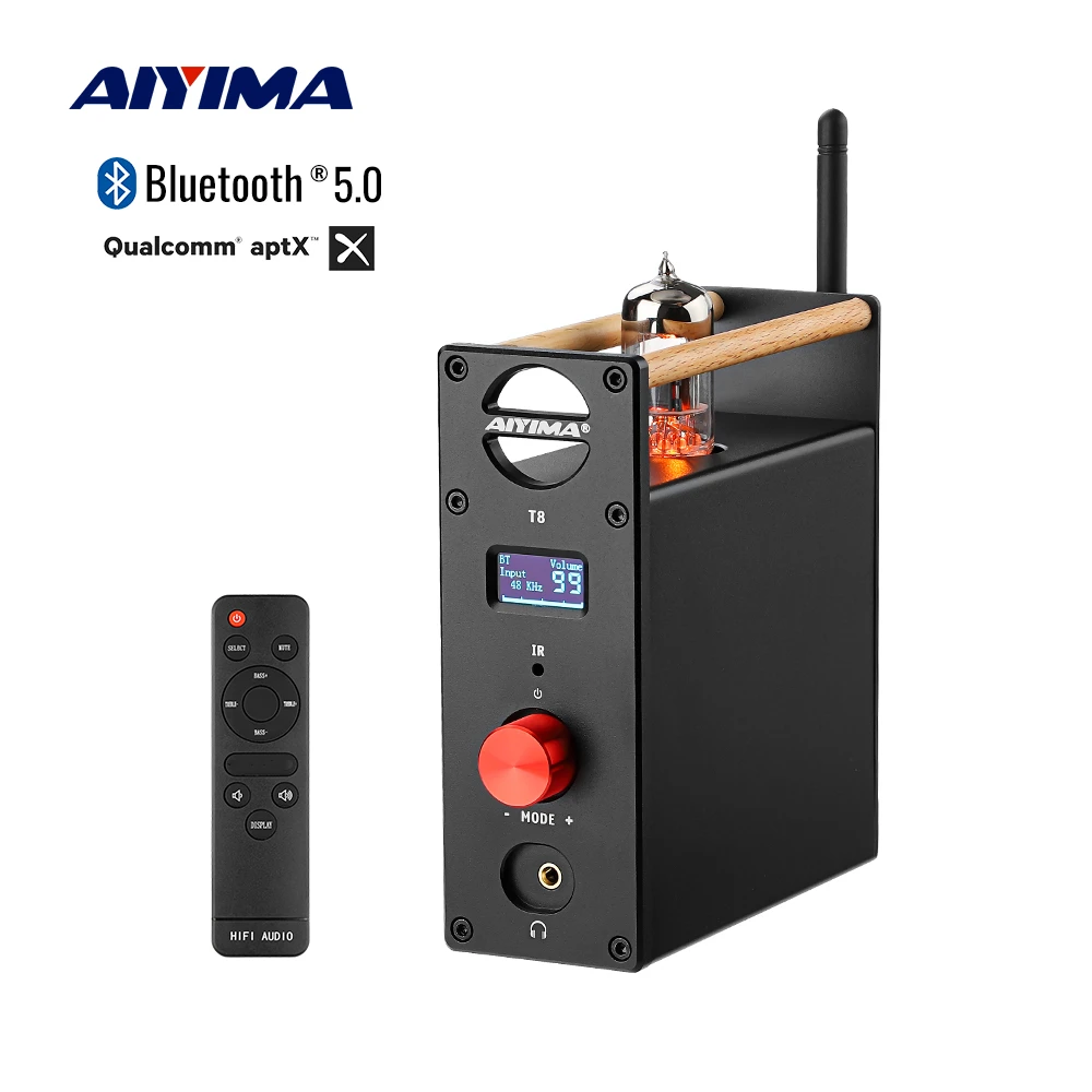 AIYIMA Audio T8 tubo prefabricante de vacío amplificador Bluetooth amplificador de auriculares HiFi Bluetooth preamplificador decodificador DAC USB óptico