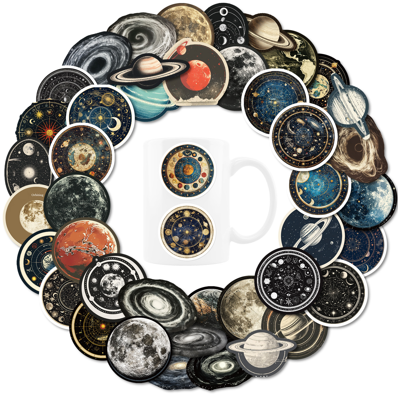 50 pçs estação de espaço universo céu estrelado dos desenhos animados graffiti adesivos diy portátil telefone notebook mala adesivo à prova dwaterproof água crianças brinquedo