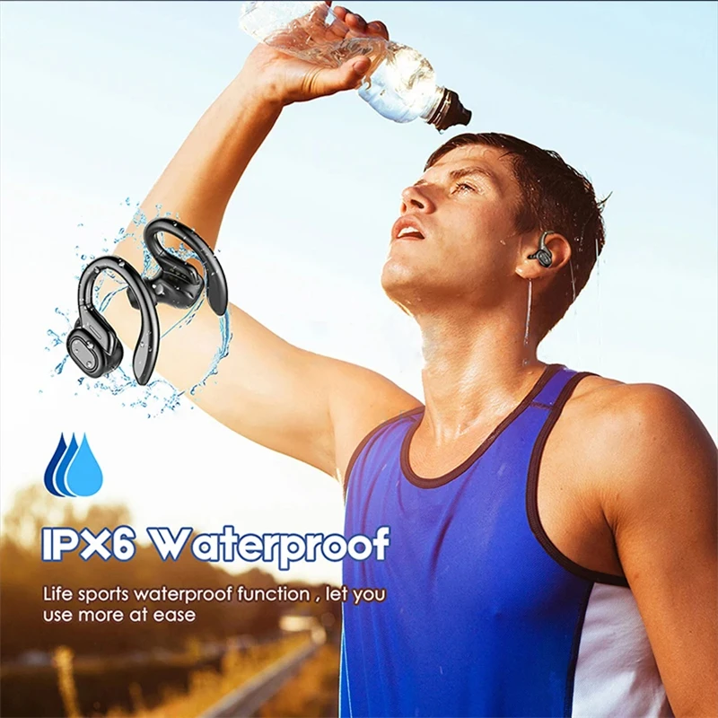 SHUKE-auriculares inalámbricos con Bluetooth, cascos deportivos con gancho para la oreja, sonido estéreo Hifi 9D, resistentes al agua, intrauditivos con micrófono