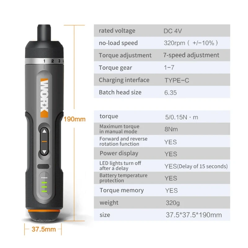 Worx-juegos de 30 bits, herramientas eléctricas WX242, juego de destornilladores eléctricos, taladro inalámbrico inteligente, destornilladores, juego recargable por USB, reparación del hogar